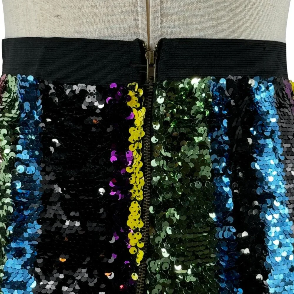 Love this! Davi & Dani Multi-Color Mulit-Strip Sequin A-Line Stretch Ski… - Picture 8 of 8